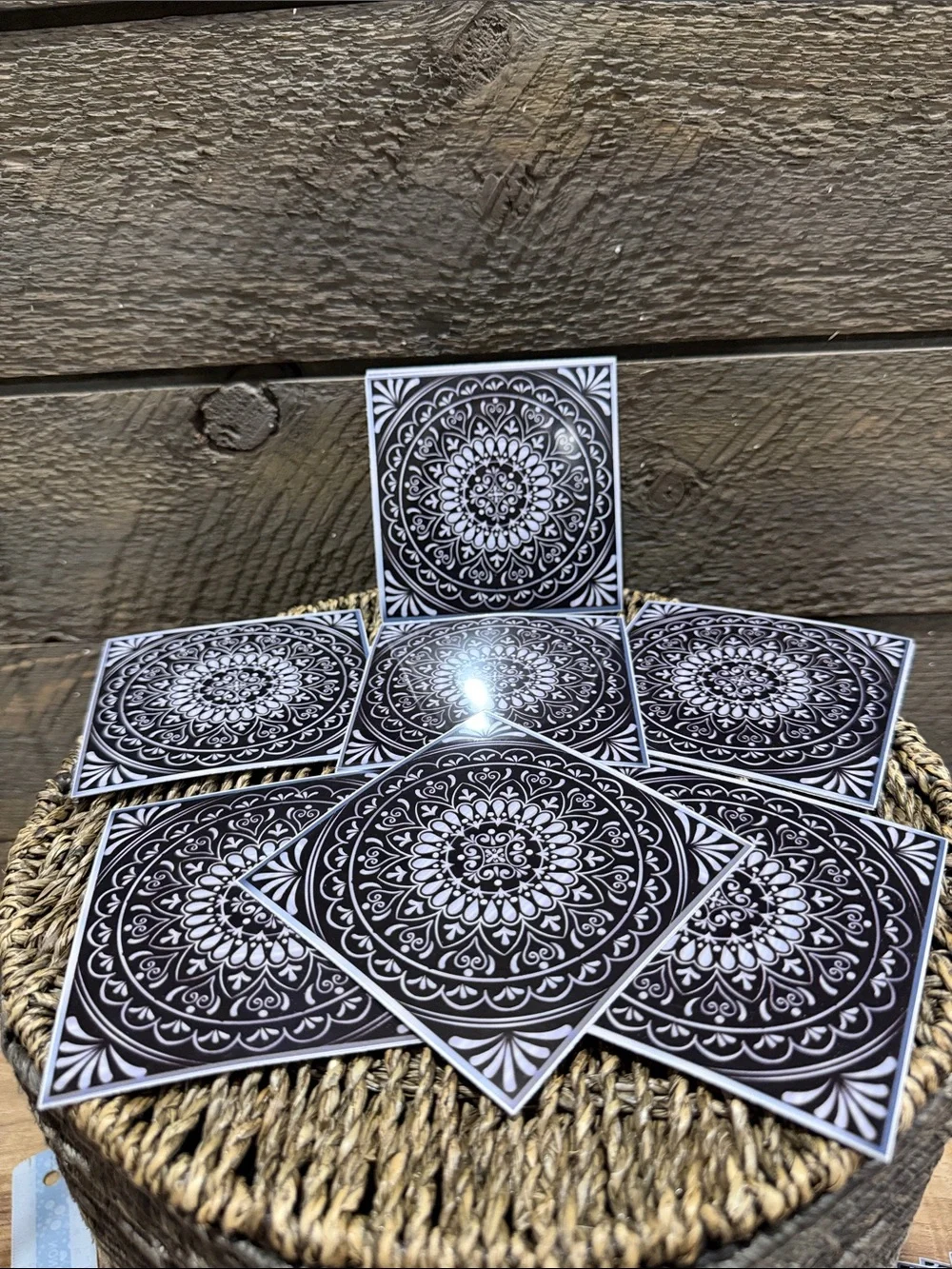 Set of 15 Black & White Mandala Decorative Tiles Peel & Stick Art Decals 4